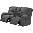  Primo International Foley Power Reclining Leather Match Loveseat Foley Power Reclining Loveseat with Console - Dino Smoke Grey IMAGE 1